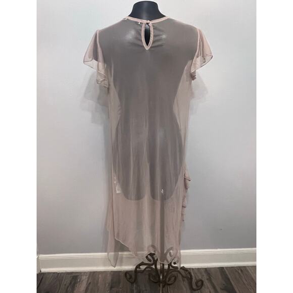 Zara Trafaluc Dress Mesh Asymmetric SzM Nude Sheer Gauzy Floral Ruffle Coquette - Picture 2 of 5